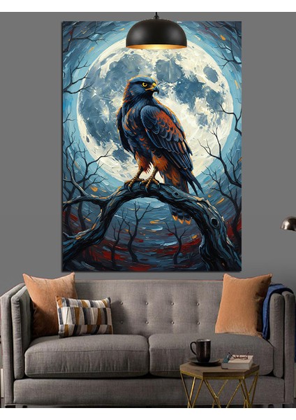 Karga Mavi Ay Gece Dekoratif Kanvas - Mdf Ahşap Tablo fiyatları