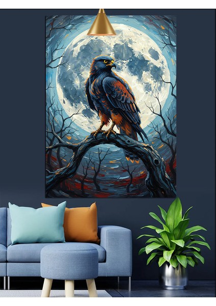 Karga Mavi Ay Gece Dekoratif Kanvas - Mdf Ahşap Tablo modelleri