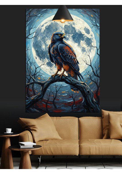 Karga Mavi Ay Gece Dekoratif Kanvas - Mdf Ahşap Tablo fırsatları