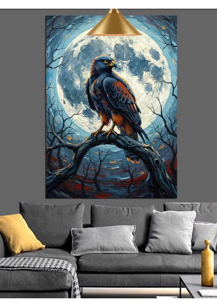 Karga Mavi Ay Gece Dekoratif Kanvas - Mdf Ahşap Tablo indirimleri