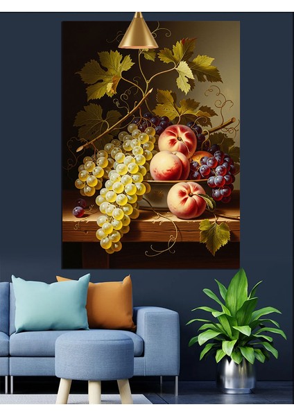 Üzüm ve Şeftali Tabağı Dekoratif Kanvas - Mdf Ahşap Tablo fiyatları