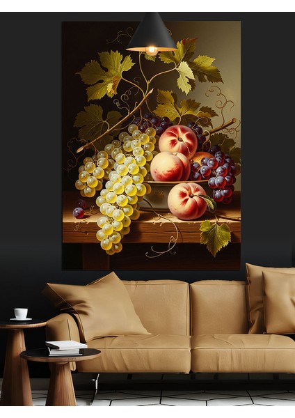 Üzüm ve Şeftali Tabağı Dekoratif Kanvas - Mdf Ahşap Tablo modelleri
