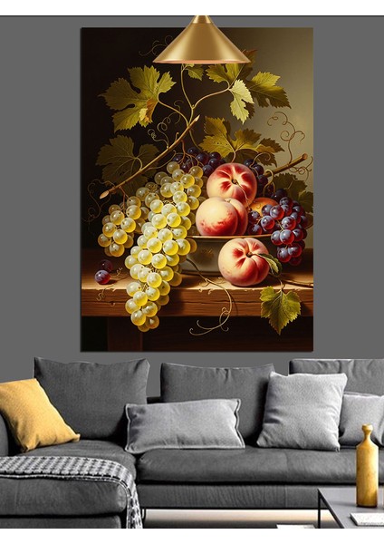 Üzüm ve Şeftali Tabağı Dekoratif Kanvas - Mdf Ahşap Tablo fırsatları