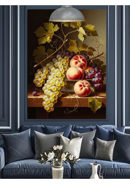 Üzüm ve Şeftali Tabağı Dekoratif Kanvas - Mdf Ahşap Tablo indirimleri