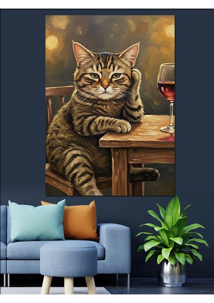 Kedi Yağlı Boya ve Şarap Dekoratif Kanvas - Mdf Ahşap Tablo modelleri