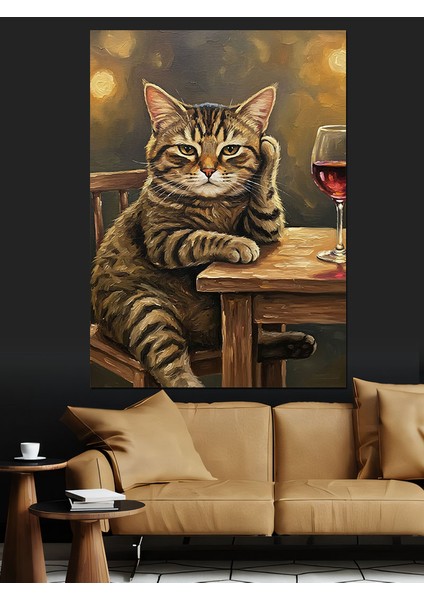Kedi Yağlı Boya ve Şarap Dekoratif Kanvas - Mdf Ahşap Tablo fırsatları