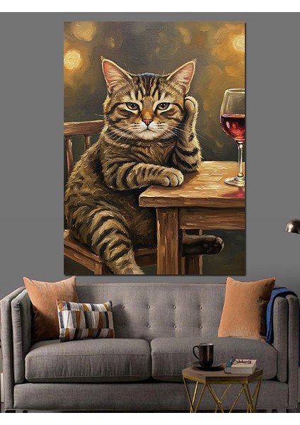 Kedi Yağlı Boya ve Şarap Dekoratif Kanvas - Mdf Ahşap Tablo indirimleri