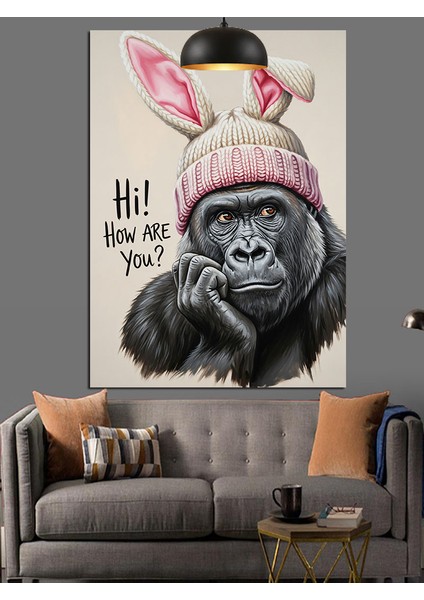 Tavşan Kulaklıklı Maymun Yüz Portresi Sevimli Dekoratif Kanvas - Mdf Ahşap Tablo fiyatları