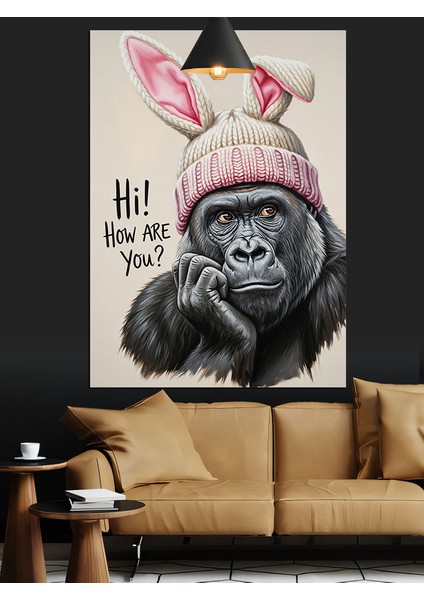 Tavşan Kulaklıklı Maymun Yüz Portresi Sevimli Dekoratif Kanvas - Mdf Ahşap Tablo fırsatları