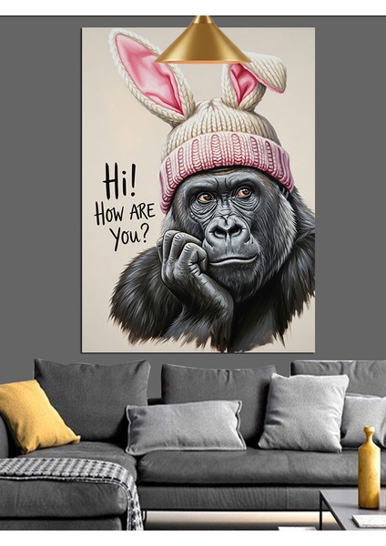 Tavşan Kulaklıklı Maymun Yüz Portresi Sevimli Dekoratif Kanvas - Mdf Ahşap Tablo indirimleri