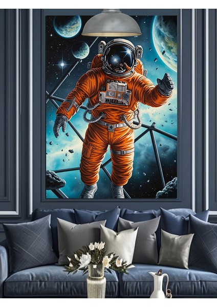 Astronot Uzayda Yüzüyor Resmi Dekoratif Kanvas - Mdf Ahşap Tablo