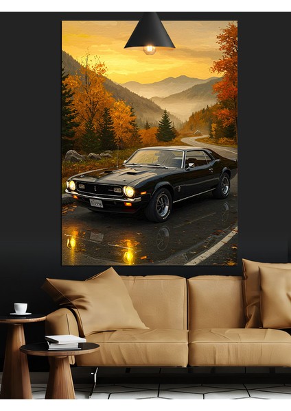 Sonbahar Siyah Spor Araba Yolculuğu Dekoratif Kanvas - Mdf Ahşap Tablo fiyatları