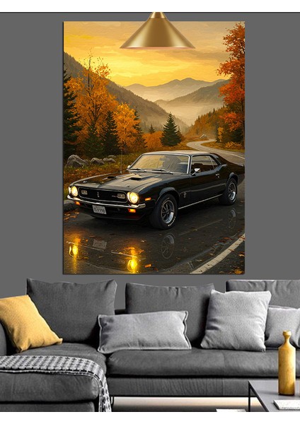 Sonbahar Siyah Spor Araba Yolculuğu Dekoratif Kanvas - Mdf Ahşap Tablo modelleri