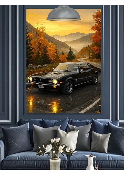 Sonbahar Siyah Spor Araba Yolculuğu Dekoratif Kanvas - Mdf Ahşap Tablo fırsatları