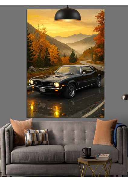 Sonbahar Siyah Spor Araba Yolculuğu Dekoratif Kanvas - Mdf Ahşap Tablo indirimleri