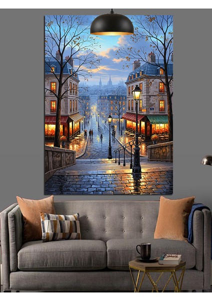 Gece Sokakta Yürüyen Insanlar ve Parlayan Işıklar Dekoratif Kanvas - Mdf Ahşap Tablo fiyatları