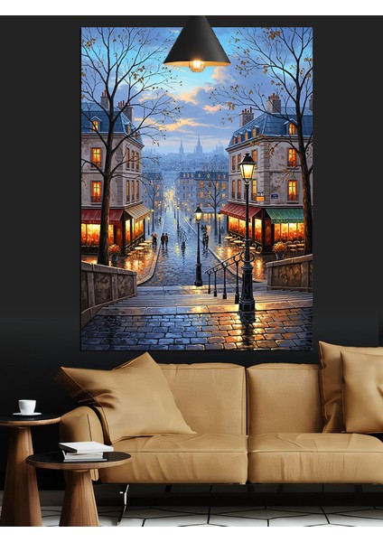 Gece Sokakta Yürüyen Insanlar ve Parlayan Işıklar Dekoratif Kanvas - Mdf Ahşap Tablo fırsatları