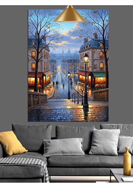 Gece Sokakta Yürüyen Insanlar ve Parlayan Işıklar Dekoratif Kanvas - Mdf Ahşap Tablo indirimleri