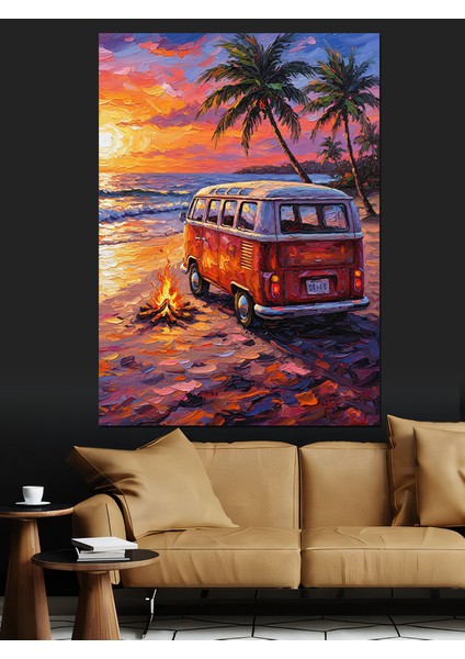 Palmiye Ağacı Karavan Tatil Dekoratif Kanvas - Mdf Ahşap Tablo