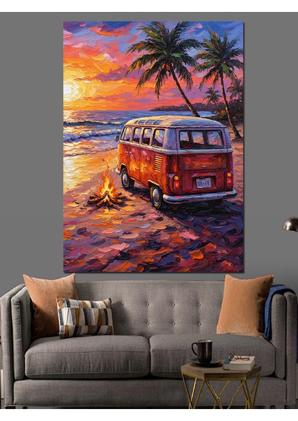 Palmiye Ağacı Karavan Tatil Dekoratif Kanvas - Mdf Ahşap Tablo fiyatları