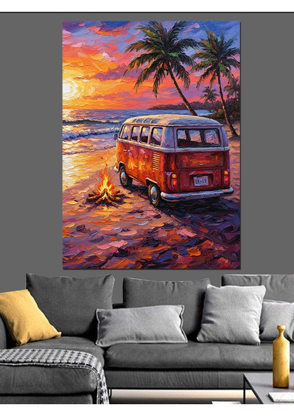 Palmiye Ağacı Karavan Tatil Dekoratif Kanvas - Mdf Ahşap Tablo modelleri