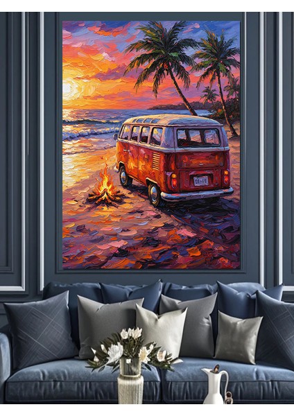 Palmiye Ağacı Karavan Tatil Dekoratif Kanvas - Mdf Ahşap Tablo fırsatları