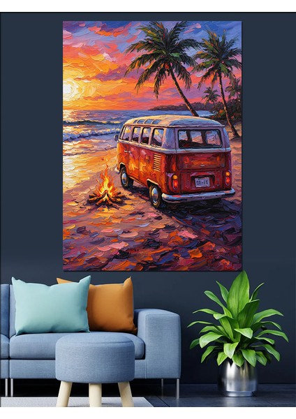 Palmiye Ağacı Karavan Tatil Dekoratif Kanvas - Mdf Ahşap Tablo indirimleri