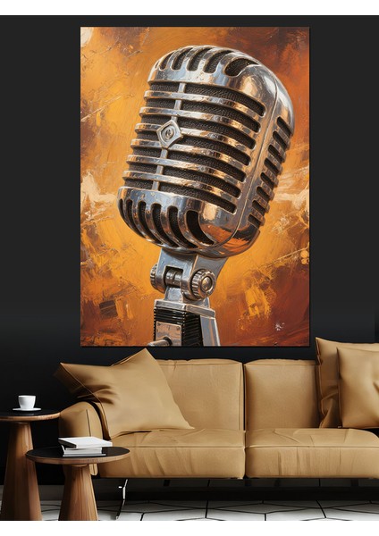 Vintage Mikrofon Canlı Performans Dekoratif Kanvas - Mdf Ahşap Tablo fiyatları