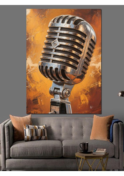 Vintage Mikrofon Canlı Performans Dekoratif Kanvas - Mdf Ahşap Tablo modelleri