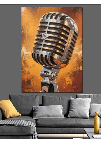 Vintage Mikrofon Canlı Performans Dekoratif Kanvas - Mdf Ahşap Tablo fırsatları
