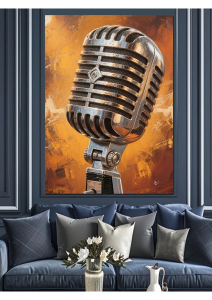 Vintage Mikrofon Canlı Performans Dekoratif Kanvas - Mdf Ahşap Tablo indirimleri