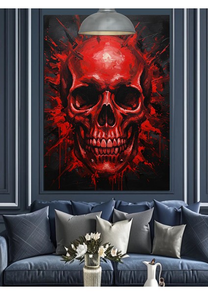 Kırmızı Kuru Kafa Siyah Fon Dekoratif Kanvas - Mdf Ahşap Tablo fiyatları