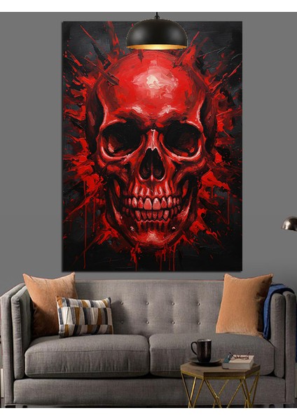 Kırmızı Kuru Kafa Siyah Fon Dekoratif Kanvas - Mdf Ahşap Tablo modelleri