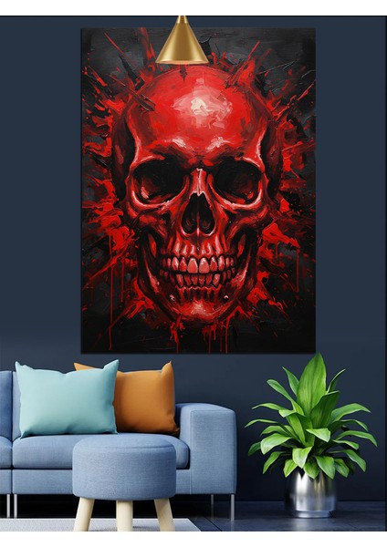 Kırmızı Kuru Kafa Siyah Fon Dekoratif Kanvas - Mdf Ahşap Tablo fırsatları