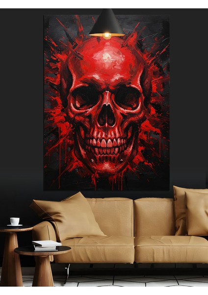 Kırmızı Kuru Kafa Siyah Fon Dekoratif Kanvas - Mdf Ahşap Tablo indirimleri