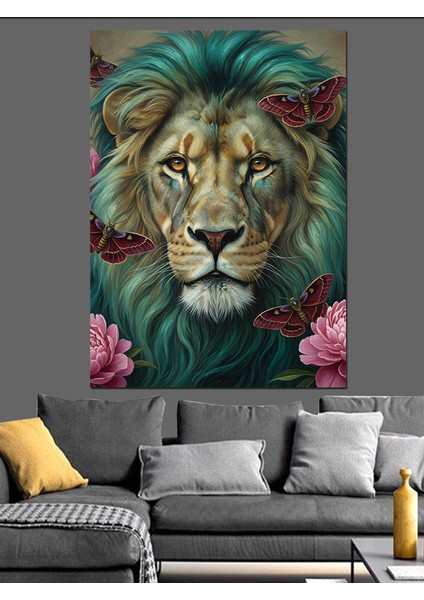 Kükreyen Aslan Yüz Portresi Dekoratif Kanvas - Mdf Ahşap Tablo modelleri
