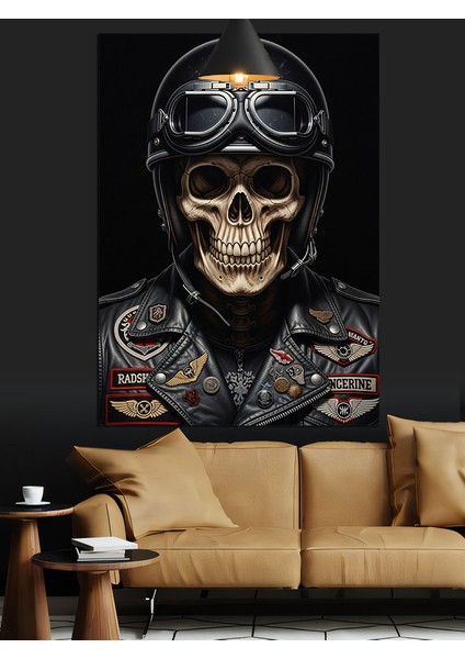Kasklı Kuru Kafa Resmi Koyu Siyah Dekoratif Kanvas - Mdf Ahşap Tablo modelleri