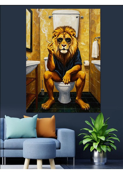Aslan Lavaboda Dekoratif Kanvas - Mdf Ahşap Tablo fiyatları