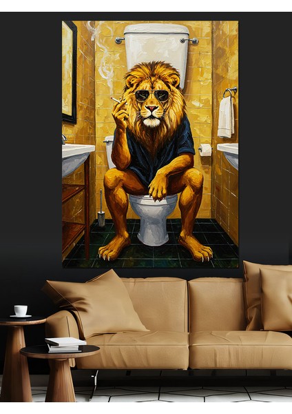 Aslan Lavaboda Dekoratif Kanvas - Mdf Ahşap Tablo modelleri