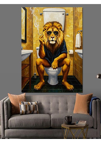 Aslan Lavaboda Dekoratif Kanvas - Mdf Ahşap Tablo fırsatları