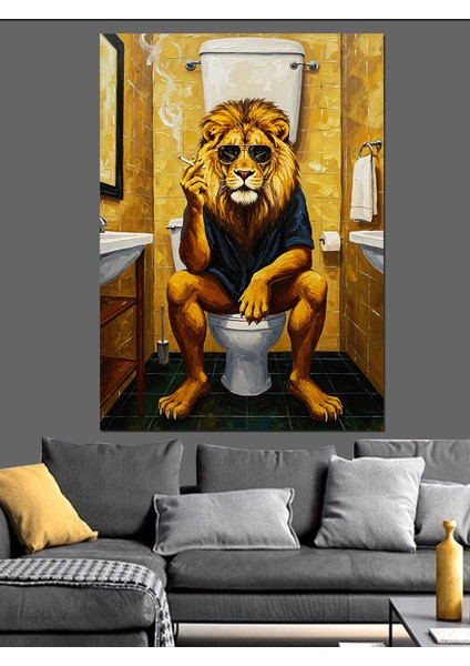 Aslan Lavaboda Dekoratif Kanvas - Mdf Ahşap Tablo indirimleri