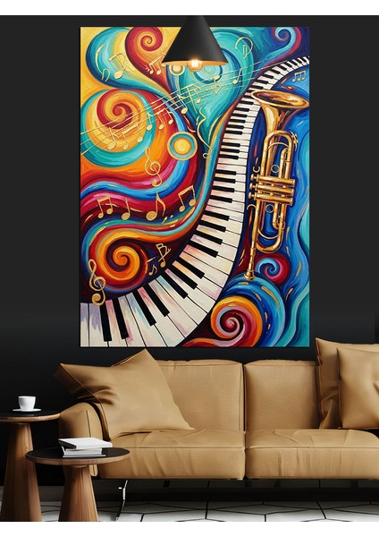 Saksafonpiyano Tuşları Müzik Renkli Dekoratif Kanvas - Mdf Ahşap Tablo