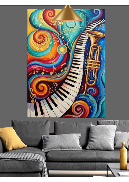 Saksafonpiyano Tuşları Müzik Renkli Dekoratif Kanvas - Mdf Ahşap Tablo fiyatları