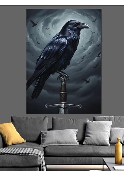 Siyah Kuzgun Karanlık Uçuş Dekoratif Kanvas - Mdf Ahşap Tablo fiyatları