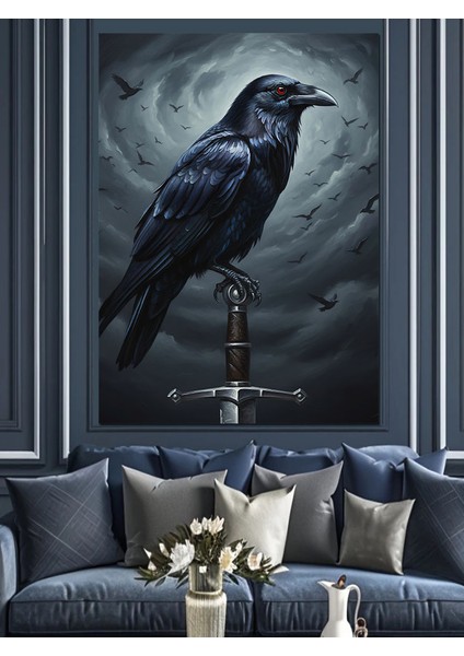 Siyah Kuzgun Karanlık Uçuş Dekoratif Kanvas - Mdf Ahşap Tablo modelleri