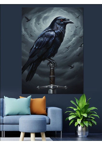 Siyah Kuzgun Karanlık Uçuş Dekoratif Kanvas - Mdf Ahşap Tablo fırsatları