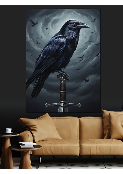 Siyah Kuzgun Karanlık Uçuş Dekoratif Kanvas - Mdf Ahşap Tablo indirimleri