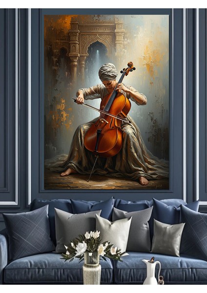 Violansel Çalan Kadın Müzisyen Dekoratif Kanvas - Mdf Ahşap Tablo indirimleri