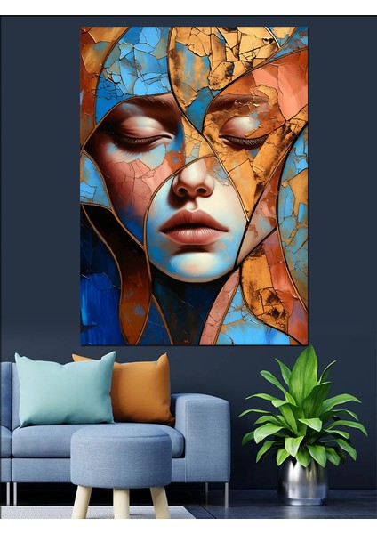 Soyut Yüz Maskeli Kadın Dekoratif Kanvas - Mdf Ahşap Tablo