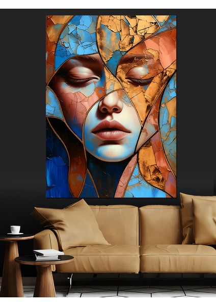 Soyut Yüz Maskeli Kadın Dekoratif Kanvas - Mdf Ahşap Tablo fiyatları